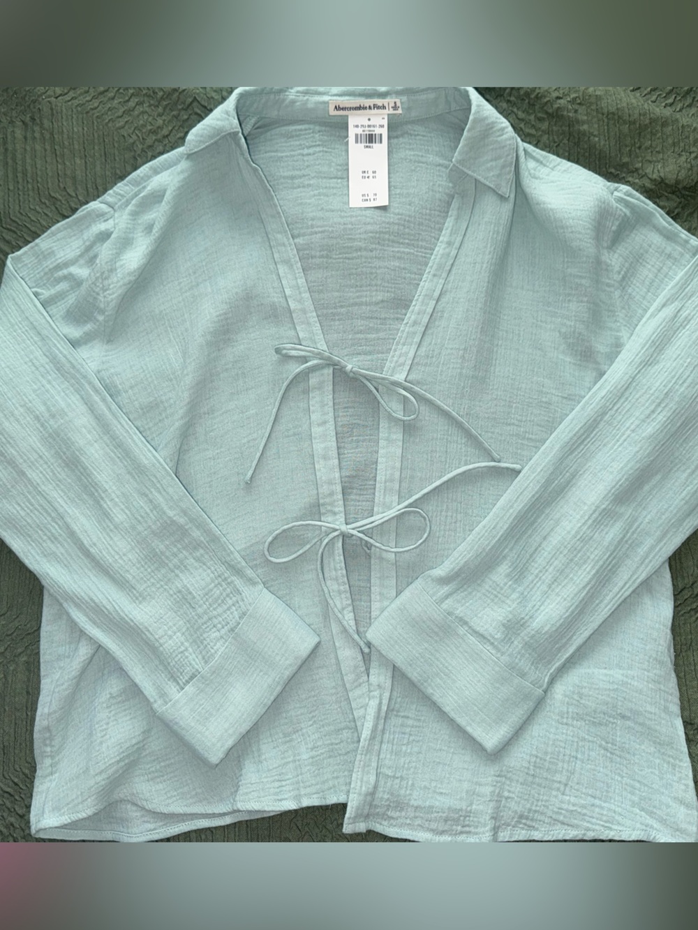 Abercrombie & Fitch Gauze Tie Front Blouse NWT Light Blue Size Small